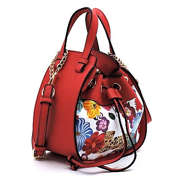 ConvertibleFlower Leopard Drawstring Satchel/Tote Bag