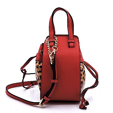 Leopard Print Drawstring Satchel