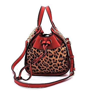 Leopard Print Drawstring Satchel