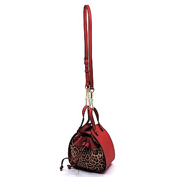 Leopard Print Drawstring Satchel