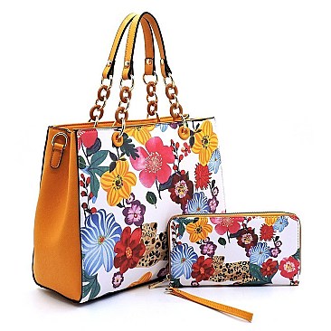 2-in-1 Flower Leopard Print Satchel