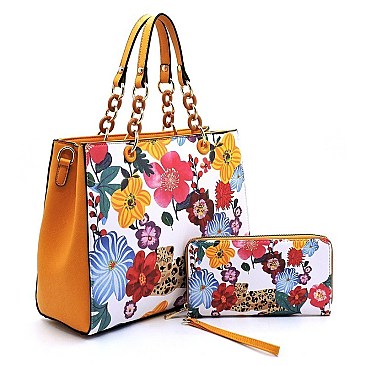 2-in-1 Flower Leopard Print Satchel