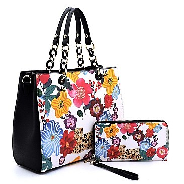 2-in-1 Flower Leopard Print Satchel