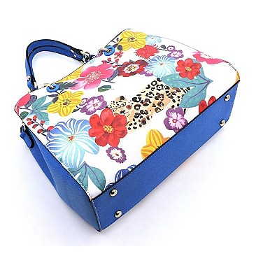 2-in-1 Flower Leopard Print Satchel