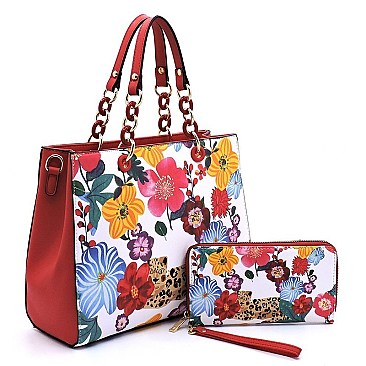 2-in-1 Flower Leopard Print Satchel