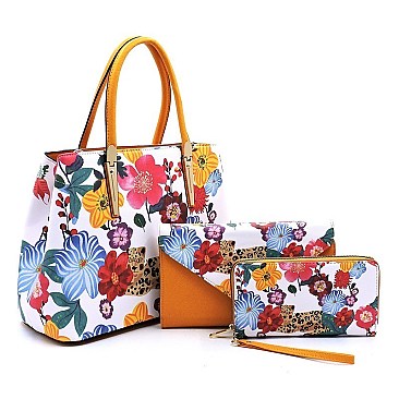 3-in-1 Flower Leopard Top Handle Satchel