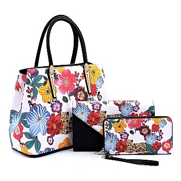 3-in-1 Flower Leopard Top Handle Satchel