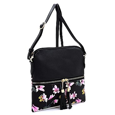 Flower Butterfly Printed Colorblock Tassel Zipper
