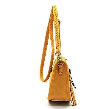 Embossed Quilt Saddle Crossbody Bag