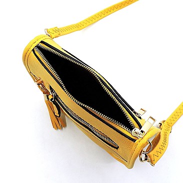 Embossed Quilt Saddle Crossbody Bag