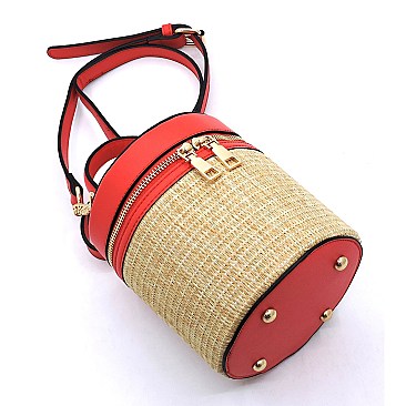 Fashion Straw Cylinder Crossbody Bag Satchel
