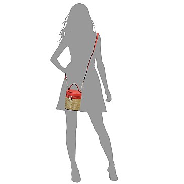 Fashion Straw Cylinder Crossbody Bag Satchel