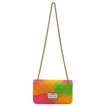 Quilt Embossed Multi Color Jelly Classic Shoulder Bag