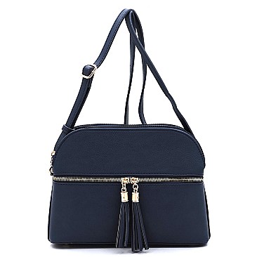 Multi Compartment Zip Tassel Crossbody Bag