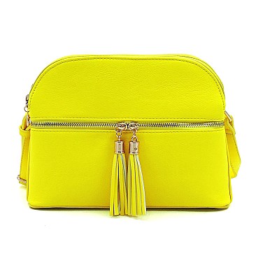 Multi Compartment Zip Tassel Crossbody Bag