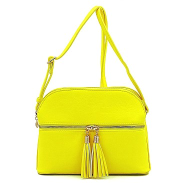 Multi Compartment Zip Tassel Crossbody Bag