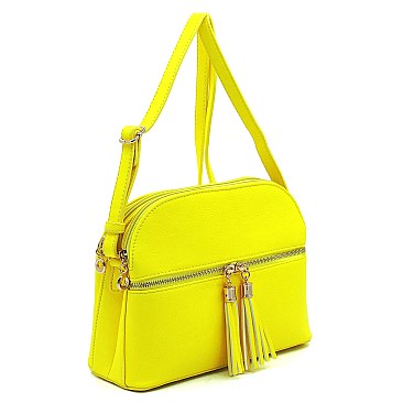 Multi Compartment Zip Tassel Crossbody Bag