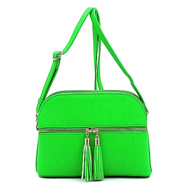 Multi Compartment Zip Tassel Crossbody Bag