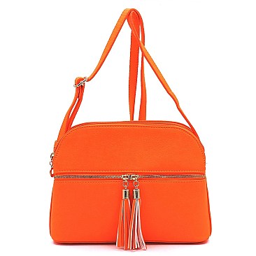 Multi Compartment Zip Tassel Crossbody Bag