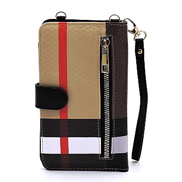 Tartan Plaid Check Bifold Wallet Crossbody Cell Phone Case