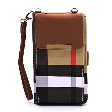 Tartan Plaid Check Bifold Wallet Crossbody Cell Phone Case