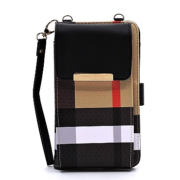 Tartan Plaid Check Bifold Wallet Crossbody Cell Phone Case