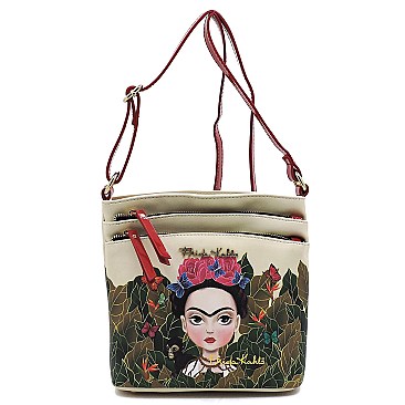 Multi Compartment Frida Kahlo Flower Crossbody Bag