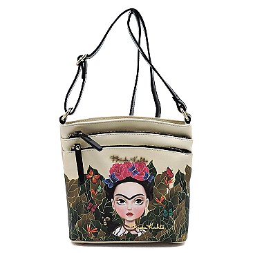 Multi Compartment Frida Kahlo Flower Crossbody Bag