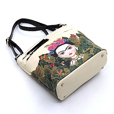 Multi Compartment Frida Kahlo Flower Crossbody Bag