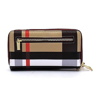 Plaid Check Double Zip Around Wallet Wristlet