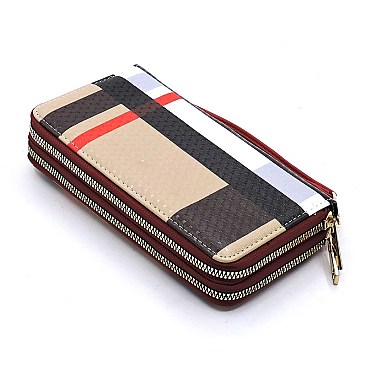 Plaid Check Double Zip Around Wallet Wristlet