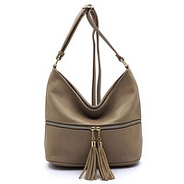 Fashion Tassel Zip Bucket Crossbody Bag