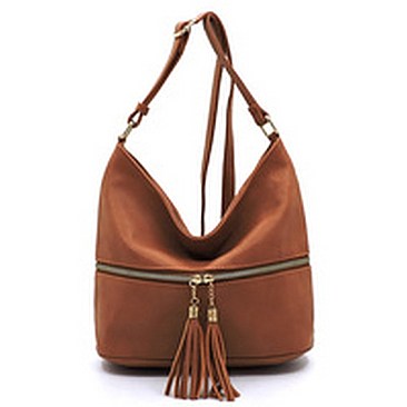 Fashion Tassel Zip Bucket Crossbody Bag