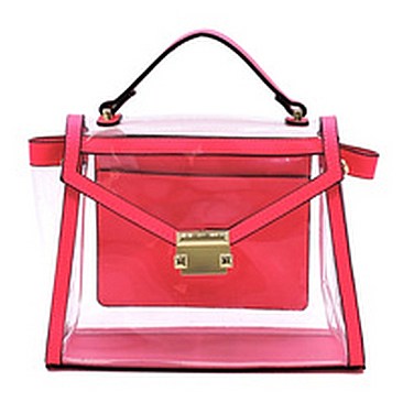 See Thru Neon Flap Satchel