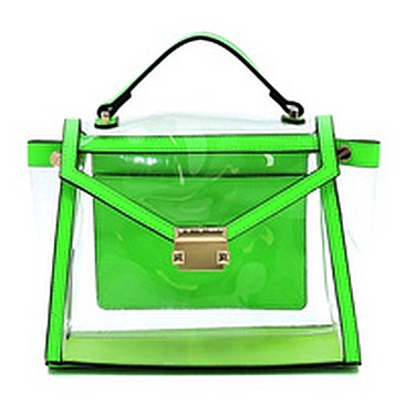 See Thru Neon Flap Satchel