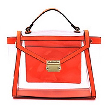 See Thru Neon Flap Satchel