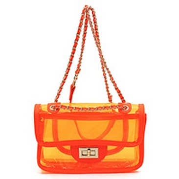 See Thru Twist Lock Neon 2-in-1 Satchel Crossbody Bag