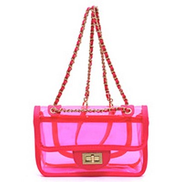 See Thru Twist Lock Neon 2-in-1 Satchel Crossbody Bag