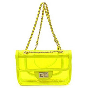 See Thru Twist Lock Neon 2-in-1 Satchel Crossbody Bag