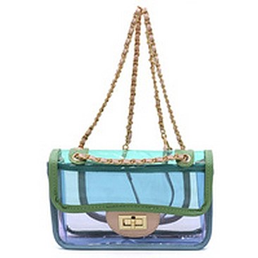 See Thru Twist Lock Neon 2-in-1 Satchel Crossbody Bag