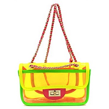 See Thru Twist Lock Neon 2-in-1 Satchel Crossbody Bag