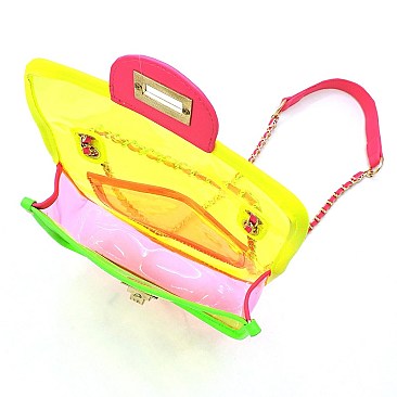 See Thru Twist Lock Neon 2-in-1 Satchel Crossbody Bag