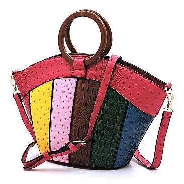 Ostrich Croc Multi Patchwork Satchel