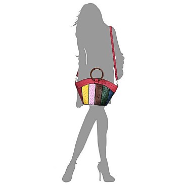 Ostrich Croc Multi Patchwork Satchel