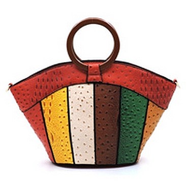 Ostrich Croc Multi Patchwork Satchel