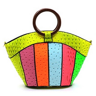 Ostrich Croc Multi Patchwork Satchel