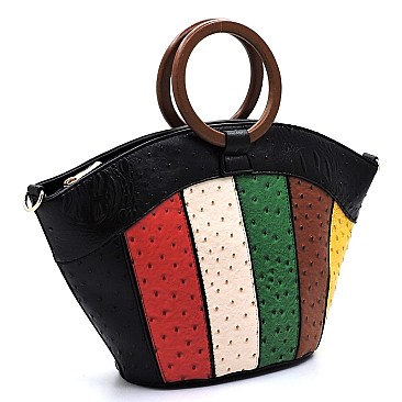 Ostrich Croc Multi Patchwork Satchel