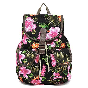 Canvas Tropical Flower Printed Backpack