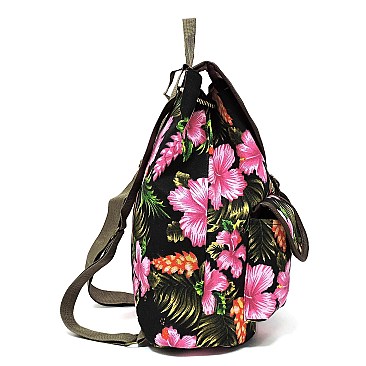 Canvas Tropical Flower Printed Backpack