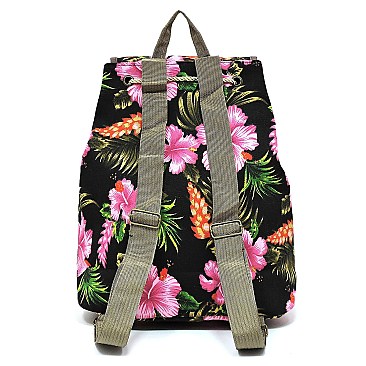 Canvas Tropical Flower Printed Backpack